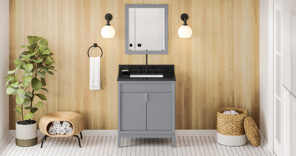 Jeffrey Alexander Theodora 30" Grey Single Sink Bathroom Vanity with Black Granite Top - 8 in. Widespread Faucet Top product image 6