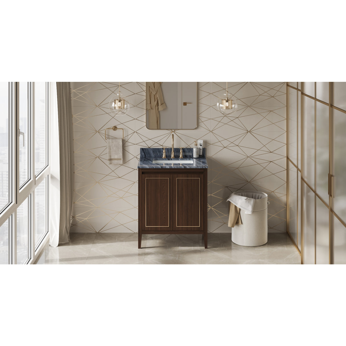 Jeffrey Alexander Percival 30" Dark Walnut Single Sink Bathroom Vanity with Grey Marble Top - 8 in. Widespread Faucet Top