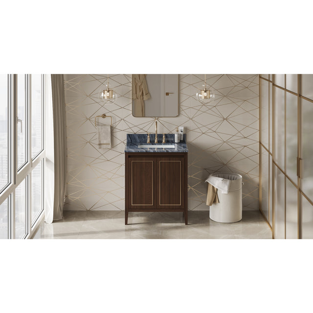 Jeffrey Alexander Percival 30" Dark Walnut Single Sink Bathroom Vanity with Grey Marble Top - 8 in. Widespread Faucet Top