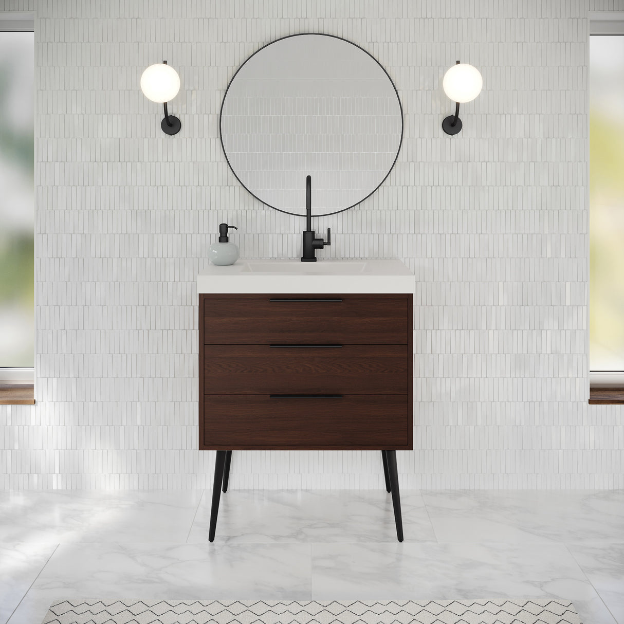 Jeffrey Alexander Gardner 31" Dark Walnut Single Sink Bathroom Vanity with White Resin Top - Single-Hole Faucet Top - VKGAR30DWPRE product image 2