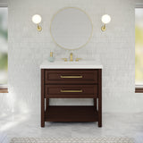 Jeffrey Alexander Kipling 37" Dark Walnut Single Sink Bathroom Vanity with White Resin Top - Single-Hole Faucet Top