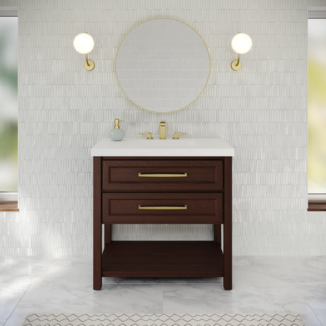 Jeffrey Alexander Kipling 37" Dark Walnut Single Sink Bathroom Vanity with White Resin Top - Single-Hole Faucet Top