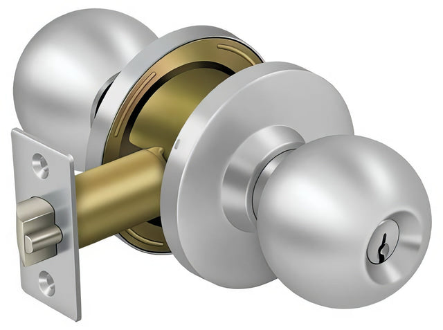 Deltana CL100EAC-32D Commercial keyed entry door knob in stainless steel, front view