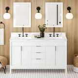 Jeffrey Alexander Theodora 60" White Double Sink Bathroom Vanity with Calacatta Vienna Quartz Top - 8 in. Widespread Faucet Top product image 2