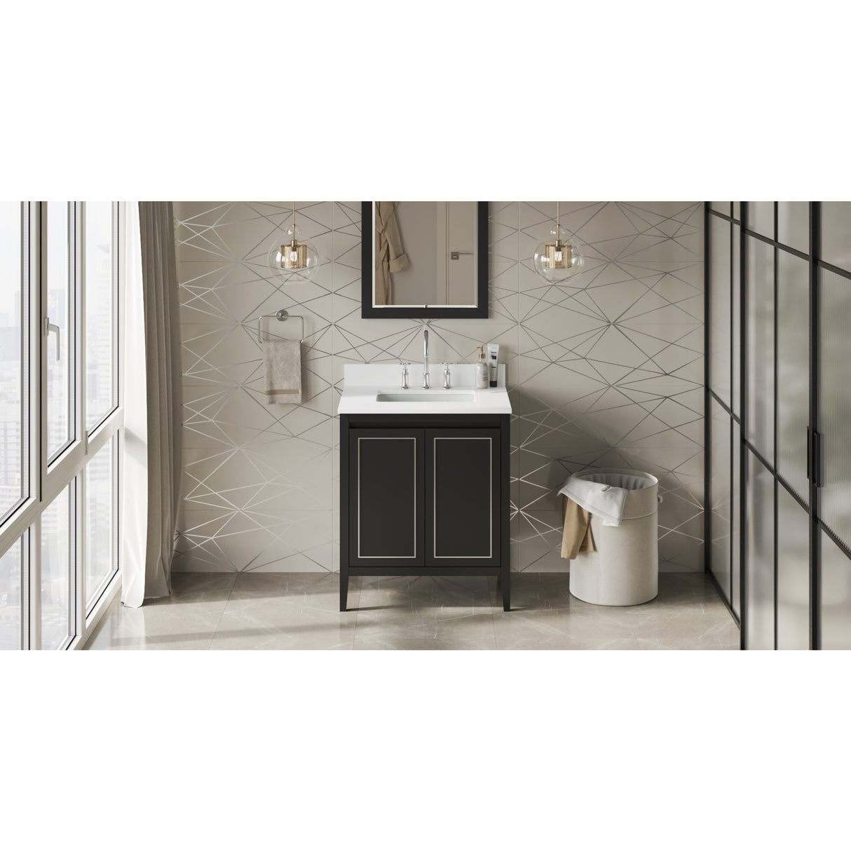 Jeffrey Alexander Percival 30" Black Single Sink Bathroom Vanity with White Quartz Top - 8 in. Widespread Faucet Top - VKITPER30BKWQR