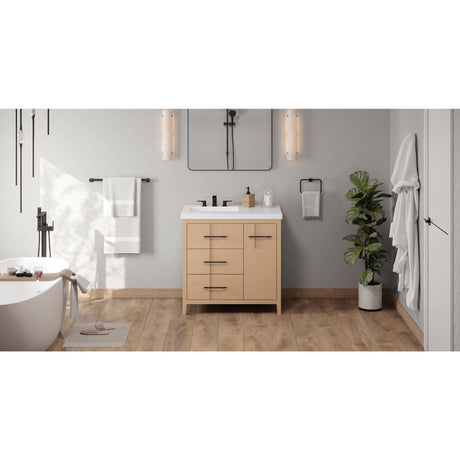 Jeffrey Alexander Katara 36" Natural Oak Single Sink Bathroom Vanity with White Resin Top - 8 in. Widespread Faucet Top