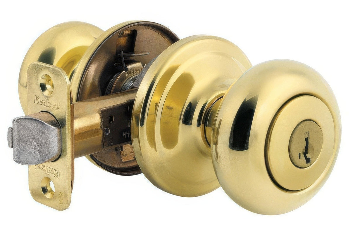 Kwikset CP740J-3S polished brass keyed entry door knob