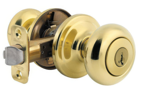 Kwikset CP740J-3S polished brass keyed entry door knob