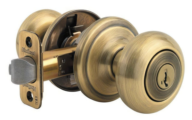 Kwikset CP740J-5S antique brass keyed entry door knob