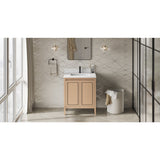 Jeffrey Alexander Percival 30" Natural Oak Single Sink Bathroom Vanity with White Quartz Top - 8 in. Widespread Faucet Top - VKITPER30NOWQR1