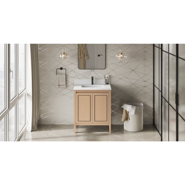 Jeffrey Alexander Percival 30" Natural Oak Single Sink Bathroom Vanity with White Quartz Top - 8 in. Widespread Faucet Top - VKITPER30NOWQR1