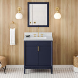 Jeffrey Alexander Theodora 30" Hale Blue Single Sink Bathroom Vanity with White Carrara Marble Top - 8 in. Widespread Faucet Top product image 2