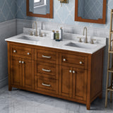 Jeffrey Alexander Chatham 60" Chocolate Double Sink Bathroom Vanity with White Carrara Marble Top - 8 in. Widespread Faucet Top - VKITCHA60CHWCR product image 2