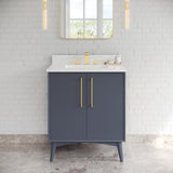 Jeffrey Alexander Dashwood Blue Steel Single Sink Bathroom Vanity with White Quartz Top - Single-Hole Faucet Top - VKITDAS30BSWQR