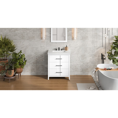 Jeffrey Alexander Katara 31" White Single Sink Bathroom Vanity with White Resin Top - 8 in. Widespread Faucet Top