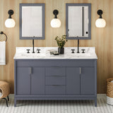 Jeffrey Alexander Theodora 60" Blue Steel Double Sink Bathroom Vanity with Calacatta Vienna Quartz Top - 8 in. Widespread Faucet Top product image 2