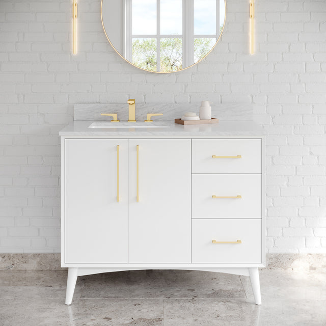 Jeffrey Alexander Dashwood White Single Sink Bathroom Vanity with White Carrara Marble Top - 8 in. Widespread Faucet Top - VKITDAS42WHWCR