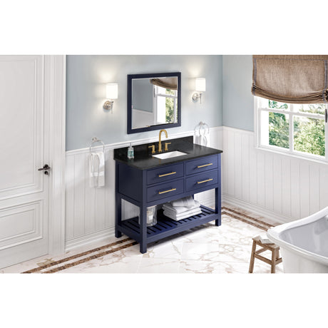 Jeffrey Alexander Wavecrest 48" Hale Blue Single Sink Bathroom Vanity with Black Granite Top - 8 in. Widespread Faucet Top