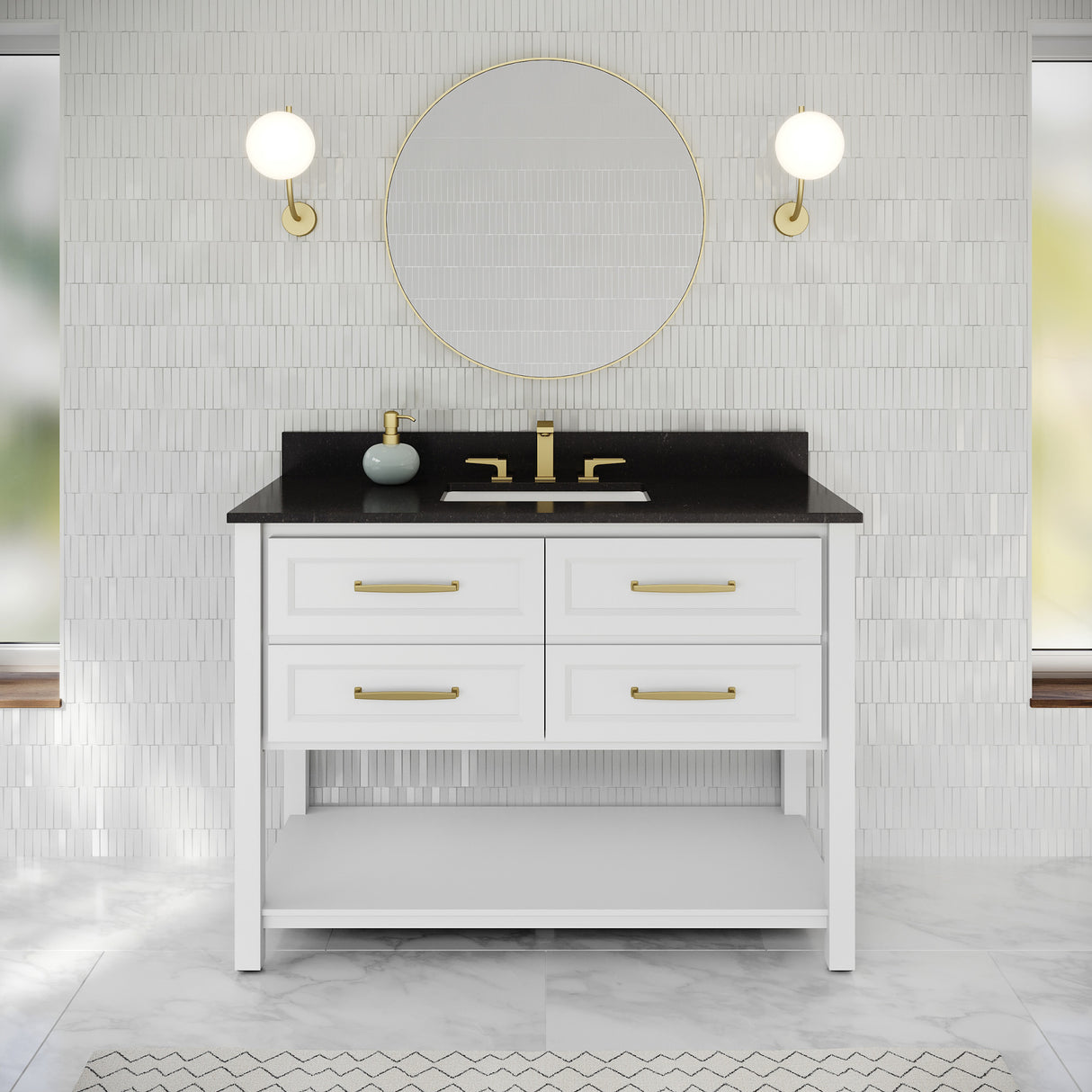 Jeffrey Alexander Kipling 49" White Single Sink Bathroom Vanity with Black Granite Top - Single-Hole Faucet Top