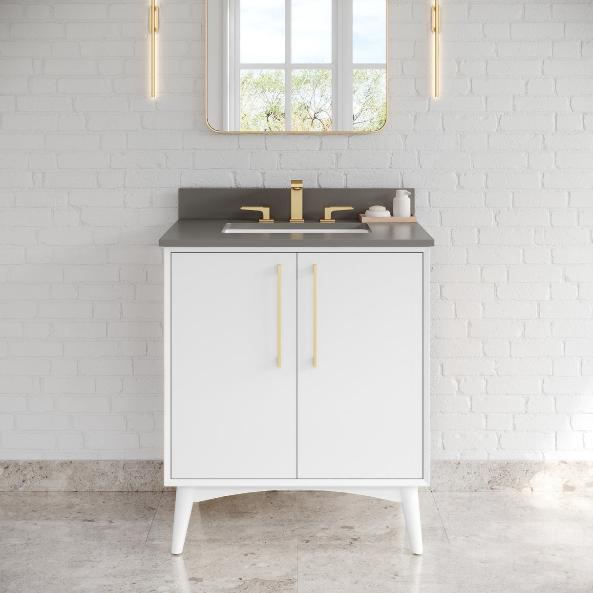 Jeffrey Alexander Dashwood White Single Sink Bathroom Vanity with Grey Quartz Top - Single-Hole Faucet Top - VKITDAS30WHGQR