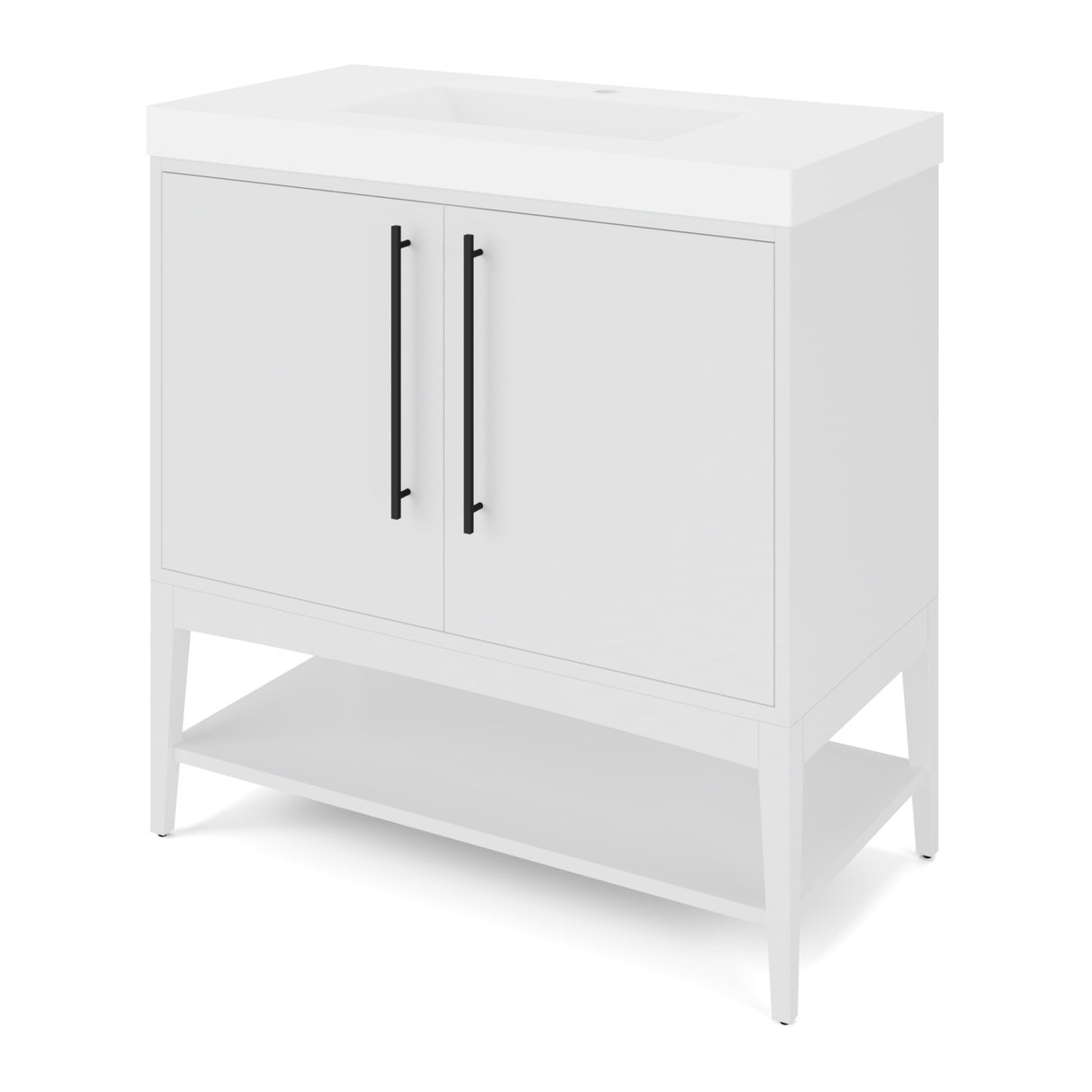 Jeffrey Alexander Tempest 36" White Single Sink Bathroom Vanity with White Resin Top - Single-Hole Faucet Top - VKTEM36WHWDWHRE