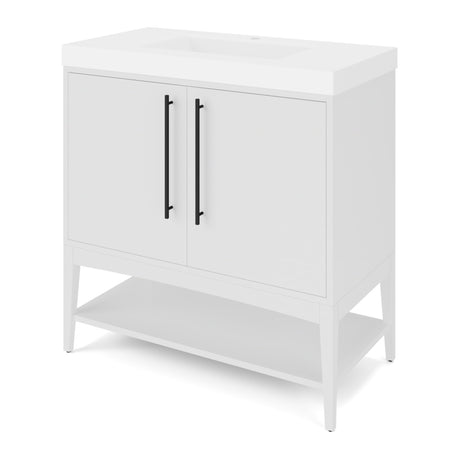 Jeffrey Alexander Tempest 36" White Single Sink Bathroom Vanity with White Resin Top - Single-Hole Faucet Top - VKTEM36WHWDWHRE