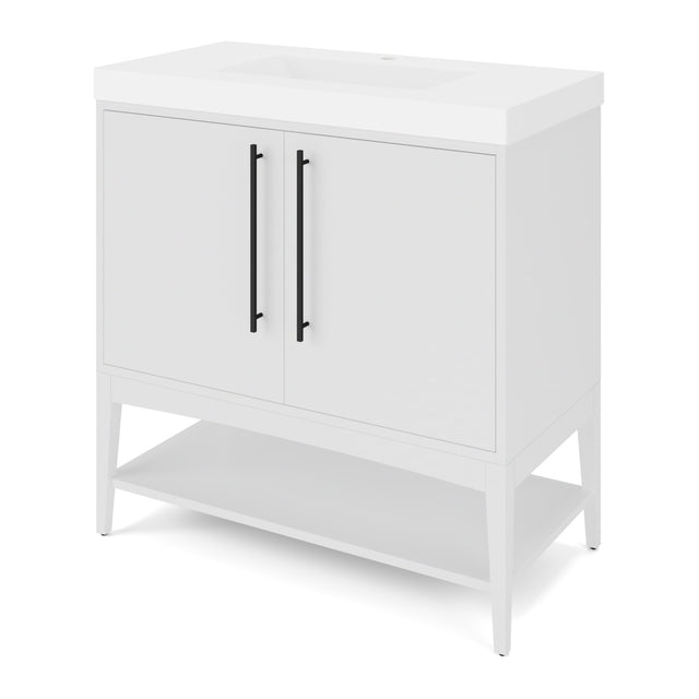 Jeffrey Alexander Tempest 36" White Single Sink Bathroom Vanity with White Resin Top - Single-Hole Faucet Top - VKTEM36WHWDWHRE