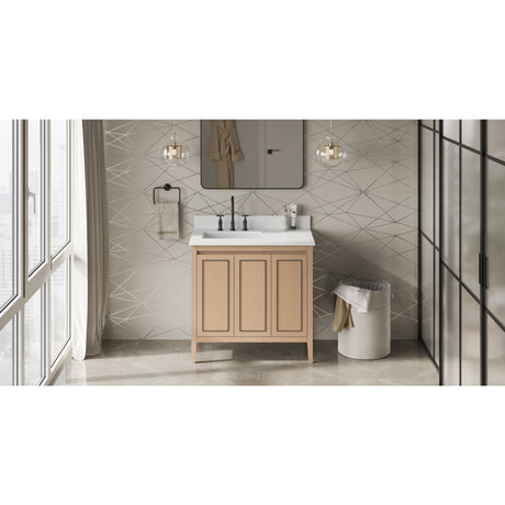 Jeffrey Alexander Percival 36" Natural Oak Single Sink Bathroom Vanity with White Quartz Top - 8 in. Widespread Faucet Top