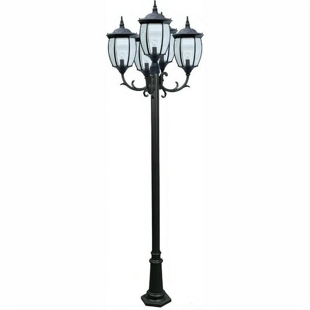 Dabmar Lighting GM1025-L45-27K-B Cast Alum 5 Post Top Fixture Pole + Base 120V GU24 5X LED 9W 27K Black