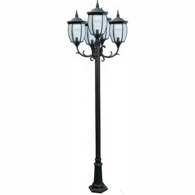 Dabmar Lighting GM1025-L90-65K-B Cast Alum 5 Post Top Fixture Pole + Base 120V E26 5X LED 18W 65K Black