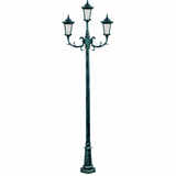 Dabmar Lighting GM1123-L18-60K-VG Cast Alum 3 Post Top Fixture Pole + Base 120V E26 3X LED 6W 60K Verde Green