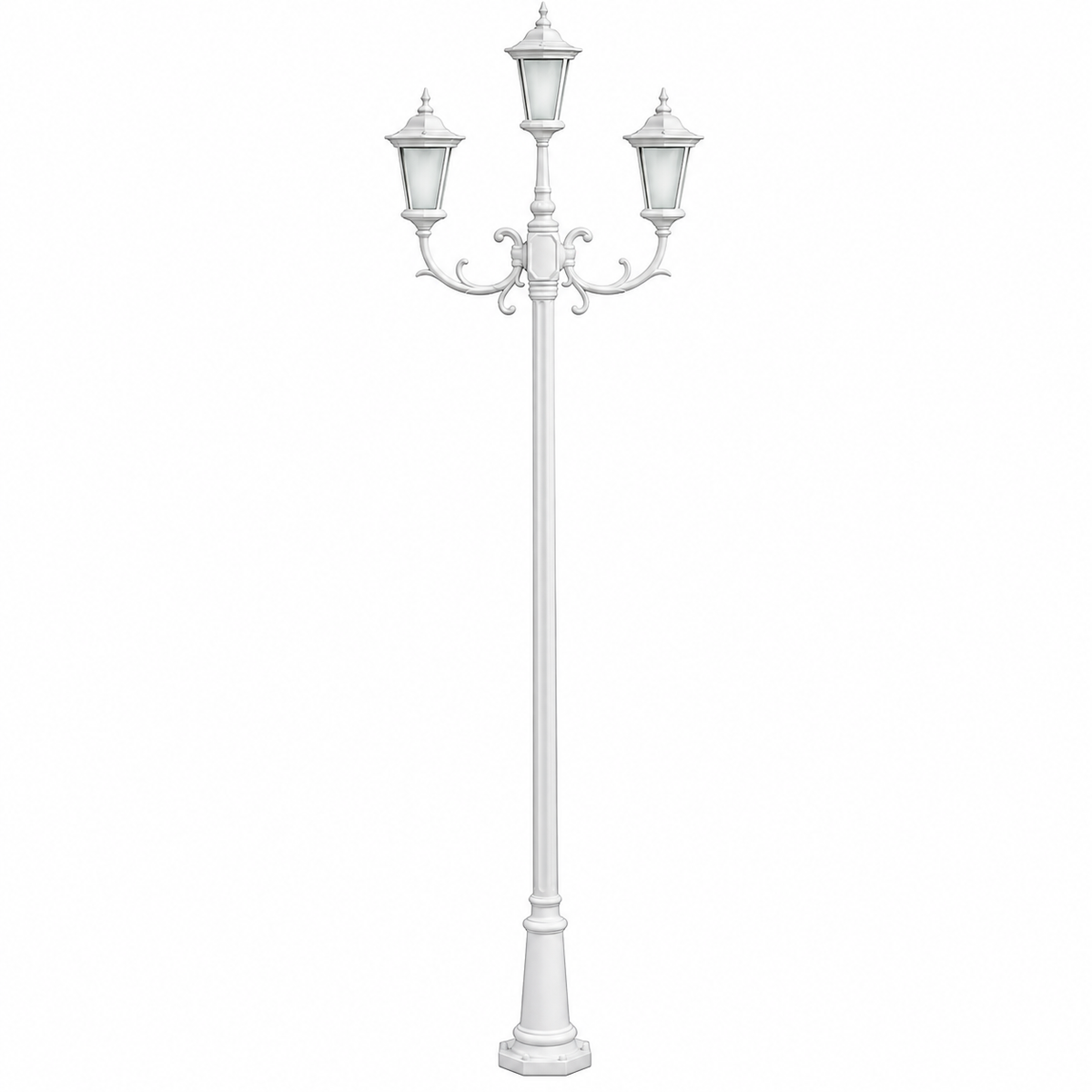 Dabmar Lighting GM1123-L18-60K-W Cast Alum 3 Post Top Fixture Pole + Base 120V E26 3X LED 6W 60K White