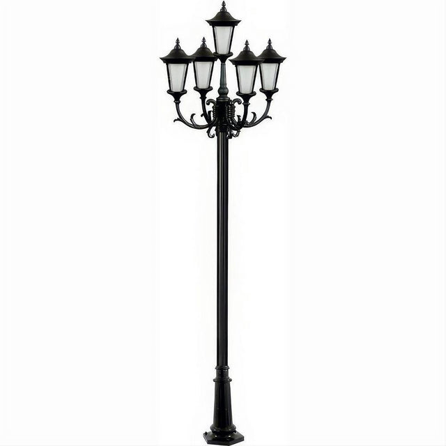 Dabmar Lighting GM1125-L45-27K-B Cast Alum 5 Post Top Fixture Pole + Base 120V GU24 5X LED 9W 27K Black