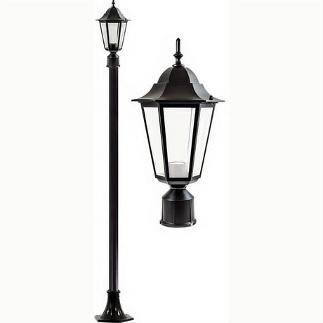Dabmar Lighting GM1321S-L9-27K-B-FR-FR Cast Alum 1 Post Top Fixture Pole + Base 120V GU24 LED 9W 27K Frost Black