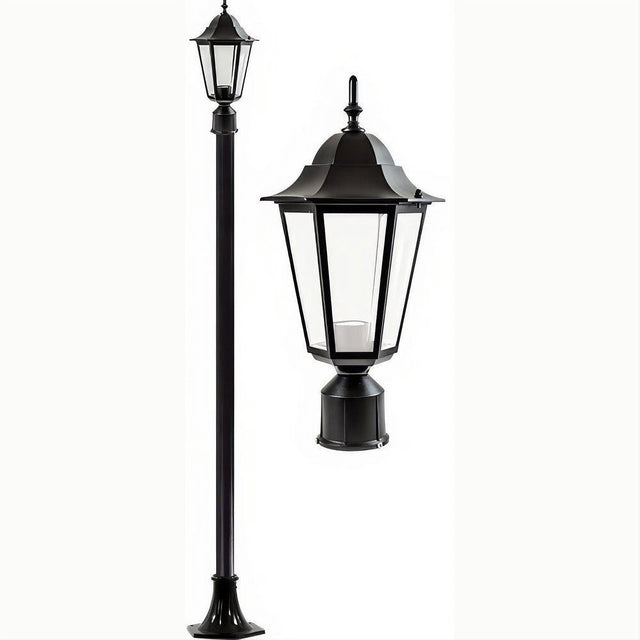 Dabmar Lighting GM1321S-L9-27K-B-FR-FR Cast Alum 1 Post Top Fixture Pole + Base 120V GU24 LED 9W 27K Frost Black