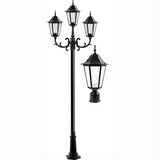 Dabmar Lighting GM1323S-L18-30K-B-FR-FR Cast Alum 3 Post Top Fixture Pole + Base 120V E26 3X LED 6W 30K Frost Black