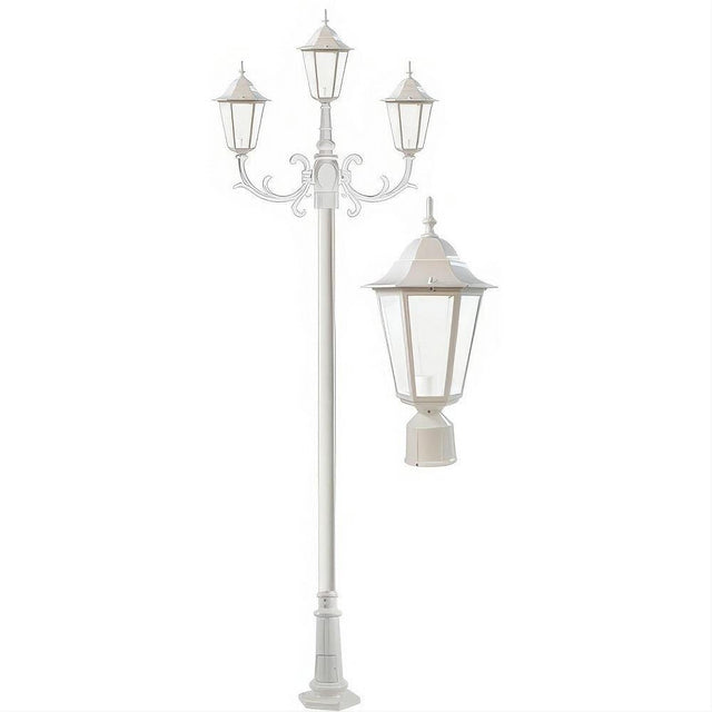 Dabmar Lighting GM1323S-L27-40K-W-FR-FR Cast Alum 3 Post Top Fixture Pole + Base 120V GU24 3X LED 9W 40K Frost White
