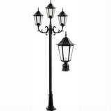 Dabmar Lighting GM1323S-L54-65K-B-FR-FR Cast Alum 3 Post Top Fixture Pole + Base 120V E26 3X LED 18W 65K Frost Black