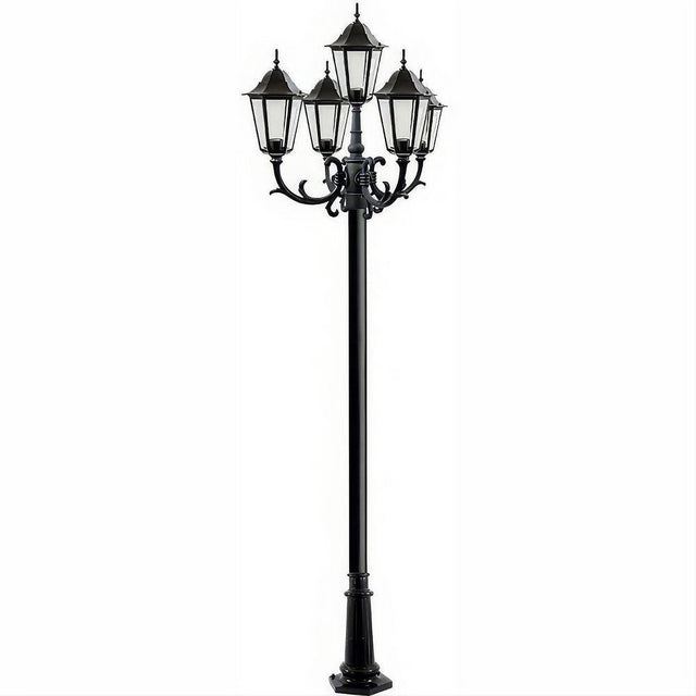 Dabmar Lighting GM1325S-L90-30K-B Cast Alum 5 Post Top Fixture Pole + Base 120V E26 5X LED 18W 30K Black