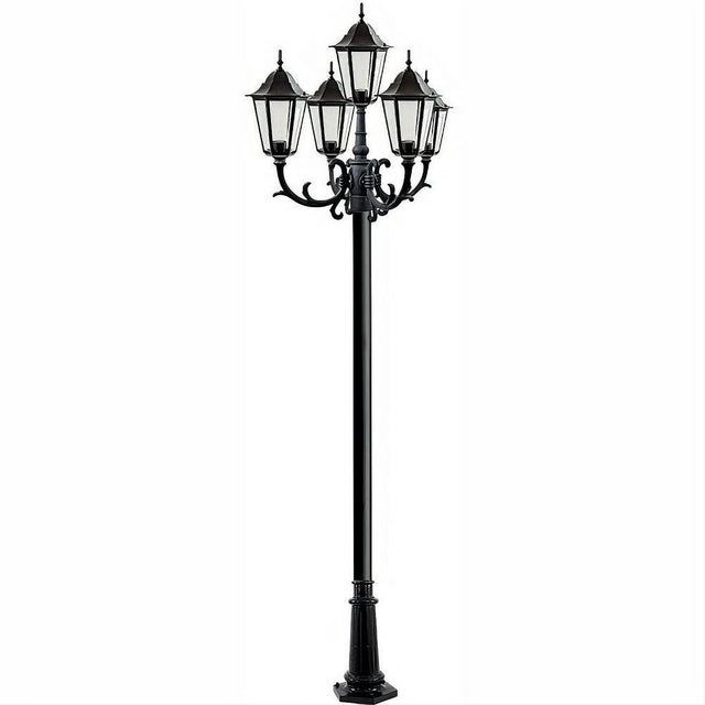 Dabmar Lighting GM1325S-L90-65K-B Cast Alum 5 Post Top Fixture Pole + Base 120V E26 5X LED 18W 65K Black