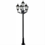 Dabmar Lighting GM1325S-L90-65K-B-FR-FR Cast Alum 5 Post Top Fixture Pole + Base 120V E26 5X LED 18W 65K Frost Black