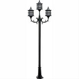 Dabmar Lighting GM1823-L18-30K-B Cast Alum 3 Post Top Fixture Pole + Base 120V E26 3X LED 6W 30K Black