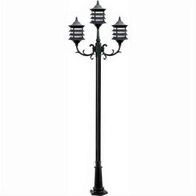 Dabmar Lighting GM1823-L27-27K-B Cast Alum 3 Post Top Fixture Pole + Base 120V GU24 3X LED 9W 27K Black