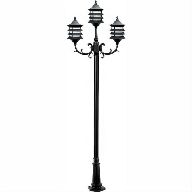 Dabmar Lighting GM1823-L27-40K-B Cast Alum 3 Post Top Fixture Pole + Base 120V GU24 3X LED 9W 40K Black