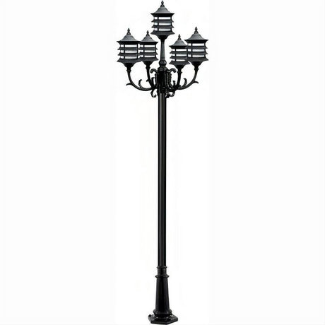Dabmar Lighting GM1825-L30-30K-B Cast Alum 5 Post Top Fixture Pole + Base 120V E26 5X LED 6W 30K Black