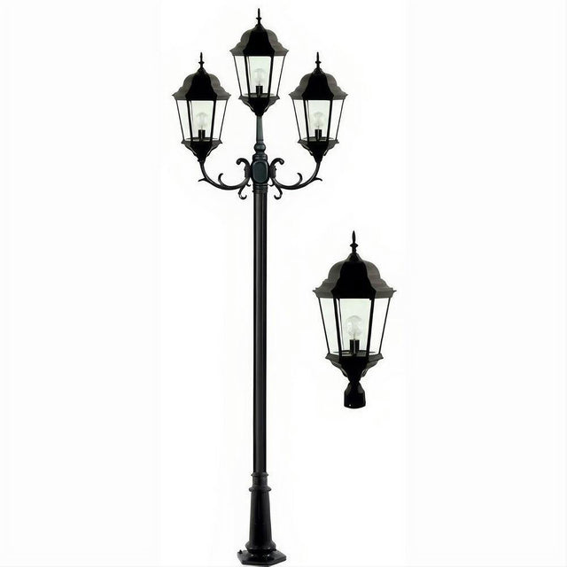 Dabmar Lighting GM2353-B Cast Alum 3 Post Top Fixture Pole + Base 120V E26 No Lamp Black