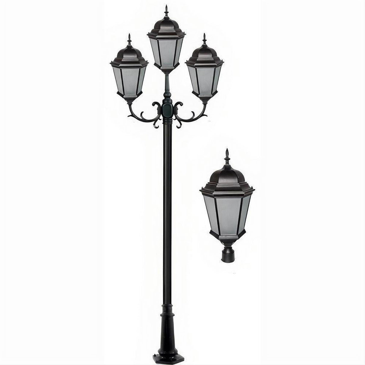 Dabmar Lighting GM2353-L60-30K-B-FR-FR Cast Alum 3 Post Top Fixture Pole + Base 120V-277V G24 3X LED 20W 30K Frost Black