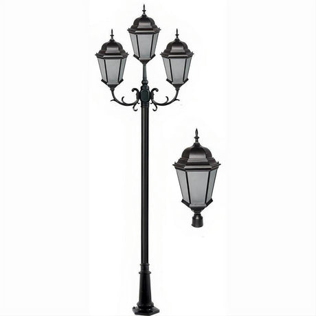 Dabmar Lighting GM2353-L60-30K-B-FR-FR Cast Alum 3 Post Top Fixture Pole + Base 120V-277V G24 3X LED 20W 30K Frost Black
