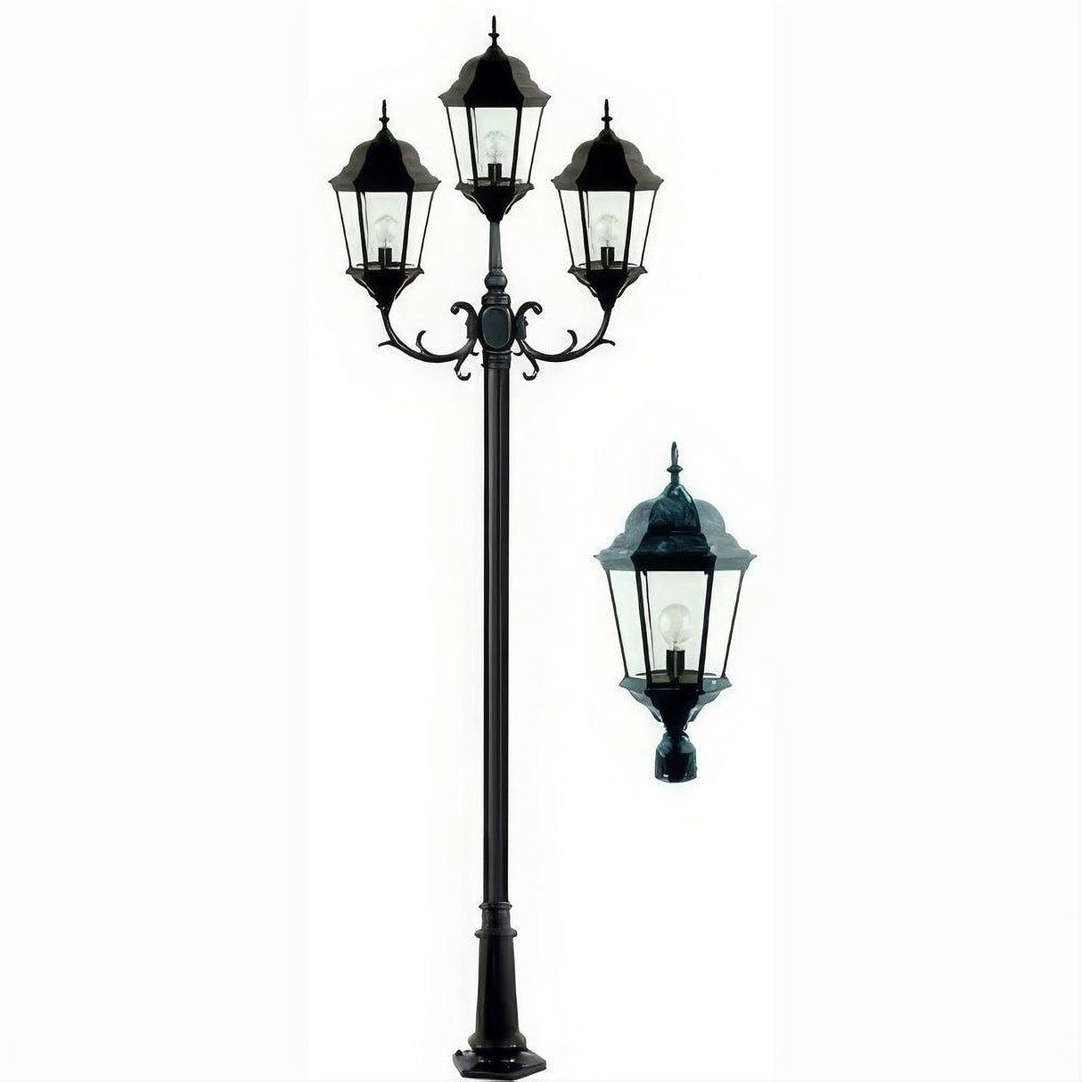 Dabmar Lighting GM2353-L60-30K-VG Cast Alum 3 Post Top Fixture Pole + Base 120V-277V G24 3X LED 20W 30K Verde Green