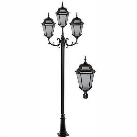 Dabmar Lighting GM2353-L60-50K-B-FR-FR Cast Alum 3 Post Top Fixture Pole + Base 120V-277V G24 3X LED 20W 50K Frost Black